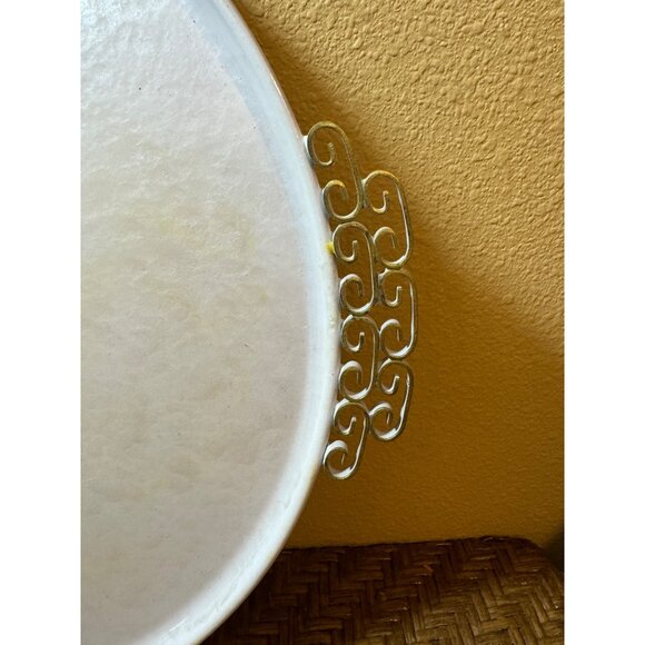 Vintage Mid-Century Morie Glaze KYES  Enameled  Tray White Round Handles 14" - Picture 2 of 7